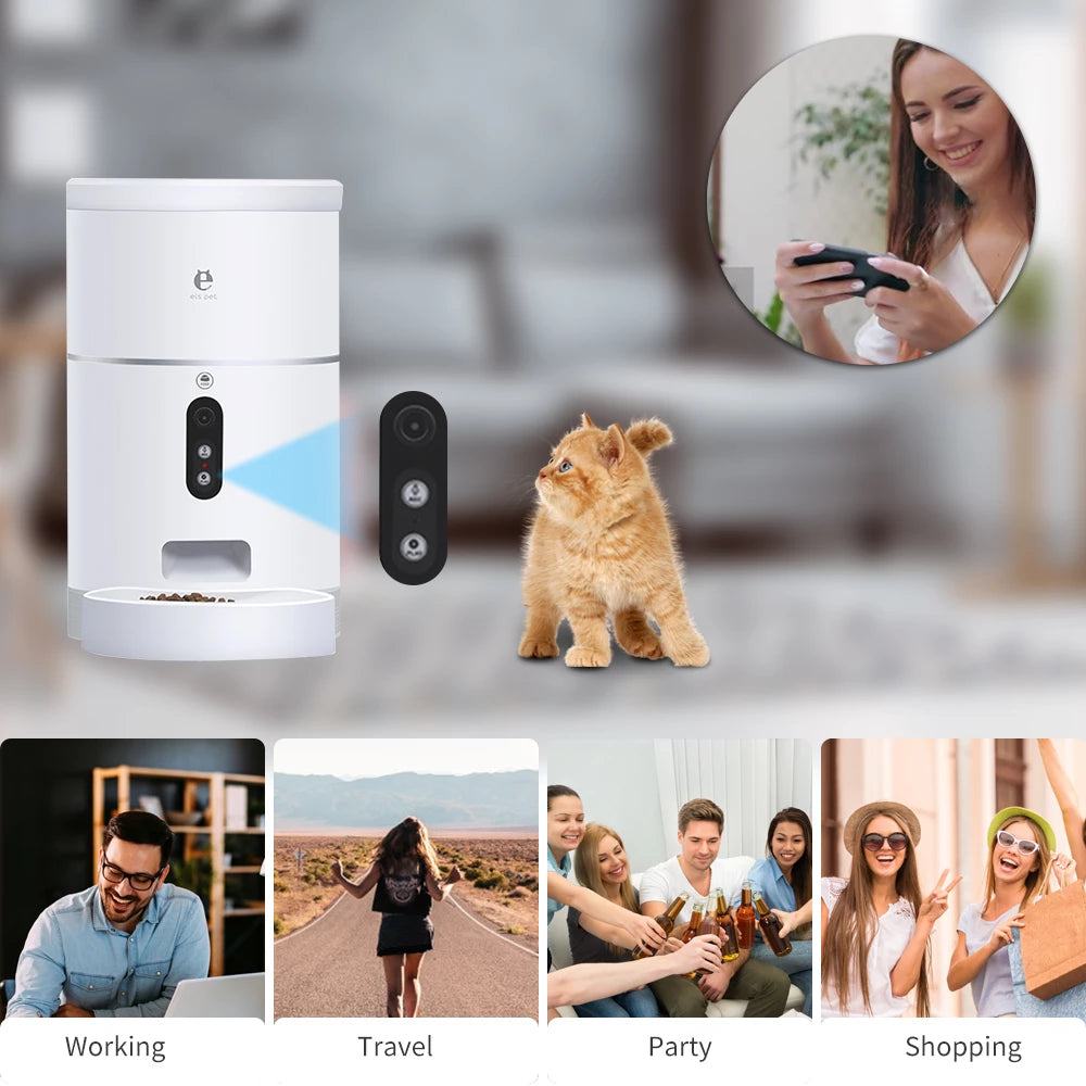 KittyFrenzy smart automatic pet feeder with 1080P HD camera and app control