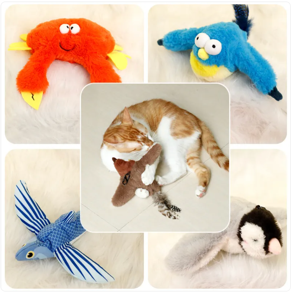 KittyFrenzy | Interactive Plush Cat Toy — Sound & Motion Jumping Fish, Bird & More