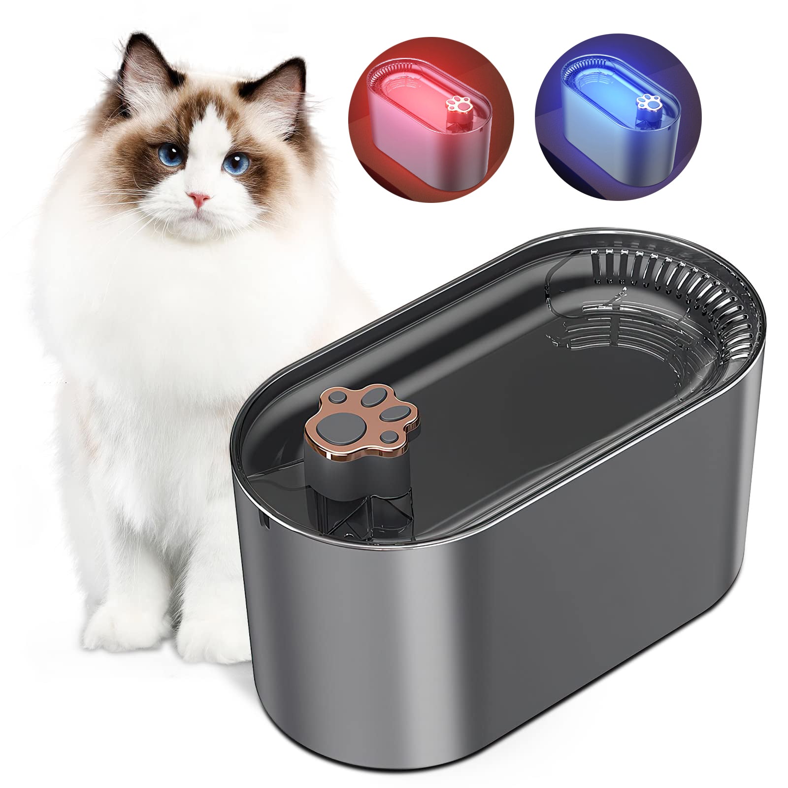 KittyFrenzy 3L smart cat water fountain with LED alert and triple filter